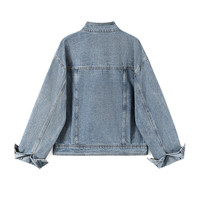 她池牛仔外套2024秋装女装复古风宽松款单排扣立领水洗上衣 XL