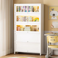 Honey Cute 客厅防尘玻璃书柜 落地钢制多层收纳柜 白色 二门一斗 宽600
