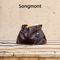 Songmont【文淇同款】山下有松百纳系列托特包牛皮垃圾袋大容量流浪包 黑檀色小号 