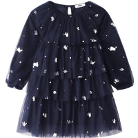 安奈儿(Annil)女童长袖连衣裙2023秋款浪漫网纱公主裙毛绒内里裙 蓝调花 130