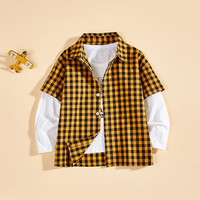 LULUIRON儿童格子衬衫假两件衬衫春秋休闲帅气 藏青色 (假两件) 110