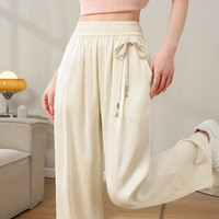拉夏贝尔（La Chapelle）休闲裤女2025年夏季装女新款垂感百搭新中式松紧腰运动裤子   建议85-105斤