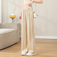 拉夏贝尔（La Chapelle）休闲裤女2025年夏季装女垂感百搭新中式松紧腰运动裤子 香槟色 2XL 135-150斤