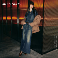 MISS SIXTY 牛仔连衣裙女含天丝长袖美式复古洗水后开衩百搭长裙