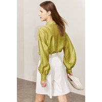 AMII2024秋翻领灯笼袖微透高级感白衬衫女宽松法式上衣衬衣 嫩芽绿 170/92A/XL