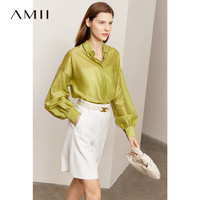 AMII2024秋翻领灯笼袖微透高级感白衬衫女宽松法式上衣衬衣 嫩芽绿 155/80A/S