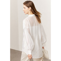 AMII2024秋翻领灯笼袖微透高级感白衬衫女宽松法式上衣衬衣 米白 160/84A/M