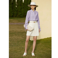 AMII极简优雅宽松压褶肌理梭织袖口系带暗门襟衬衫女 灰紫 160/84A/M