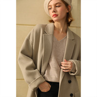 AMII都市通勤全羊毛双面呢西装大衣女年秋冬宽松毛呢外套 丹麦灰 170/92A/XL