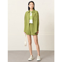 AMII翻领落肩袖字母布标中长衬衫女韩式叠穿衬衣上衣 苔绿 165/88A/L