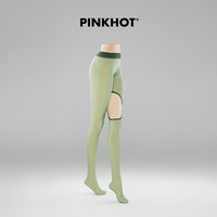 PINKHOT开山之作！「醉玲珑」不对称设计！白色钻链绿色镂空丝袜