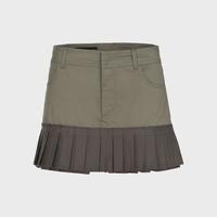 【街头潮流】女式时髦百搭拼色百褶裙边设计感A字半身短裙