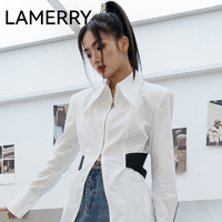 LAMERRY/朗美睿纯24秋季流行收腰合体长袖衬衫拉链开衫衬衫带腰带