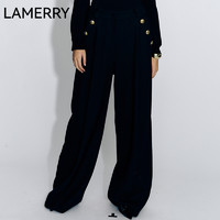 LAMERRY/朗美睿黑色拖地休闲阔腿裤女宽松显瘦长裤2024秋冬新品