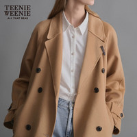 Teenie Weenie小熊秋冬绵羊毛混纺长款毛呢大衣保暖外套女   (160)