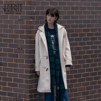 Teenie Weenie小熊秋冬绵羊毛宽松长款牛角扣毛呢外套女 象牙白 XS (155)