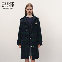 Teenie Weenie小熊秋冬绵羊毛宽松长款牛角扣毛呢外套女 猎人绿 XS (155)