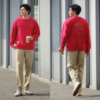 森马不二马联名卫衣男春季宽松绣花装新年衣服针织上衣时尚潮 本白10101 155/76A/XXS