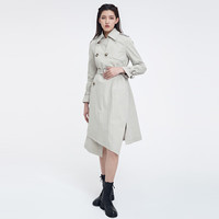 sdeer圣迪奥女装翻领斜襟拼接收腰不规则长款风衣S22161804 灰/67 S/160