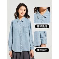 热风衬衫女春季女士口袋舒适宽松牛仔休闲外套 27深兰（简约率性款）F02W4101 XL (175) 27深兰（F02W4101） XL（170-175）