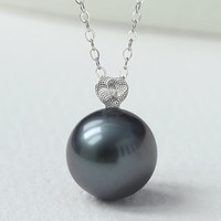 珍珠皇后心语 18K金大溪地黑珍珠吊坠正圆海水珍珠项链女  【10-11mm】18K白