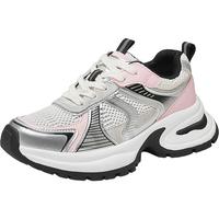 天美意网面透气老爹鞋女撞色休闲运动鞋子KD034BM4奥莱 银粉 38