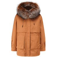 tanni 商场同款棕色宽松显瘦兔毛皮派克服连帽外套TL31FU001A