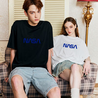 NASABSJU联名夏季短袖T恤男女宽松时尚个性潮流透气打底衫半袖 5XL 大蓝条宇航员黑色T恤