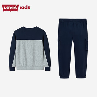 Levi's李维斯儿童套装男女童套装秋季套头卫衣长裤2件套衣服 深靛蓝 140 /68 【身高128-140cm】