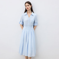 自巧 小个子气质通勤翻领长袖百褶连衣裙女2025春装新款格纹中长裙