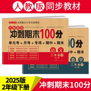 小学二年级试卷下册语文+数学(全套2册)名师教你期末冲刺100分单元月考专项期中期末测试卷密卷人教版 期末语数2下(2册)