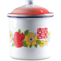 润群 怀旧特大号搪瓷杯带盖洋瓷杯水杯老式搪瓷缸子杯铁茶缸 喜字杯(装水1100ml)