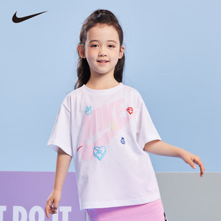 NIKE耐克童装女童舒适短袖T恤夏季休闲短T上衣 白色 110(4) 