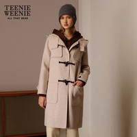 Teenie Weenie小熊秋冬绵羊毛混纺宽松牛角扣毛呢大衣外套 燕麦色 S (160)
