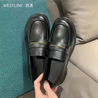 西遇 乐福女鞋 简约法式一脚蹬小皮鞋通勤黑色单鞋