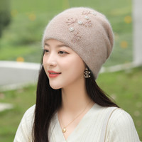 香雪羽秀 帽子女秋冬兔毛套头帽日系百搭针织毛线帽大头围保暖堆堆帽显脸小