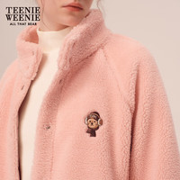 Teenie Weenie小熊秋冬短款宽松立领仿羊羔毛外套保暖女 粉色 165/M