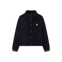 Teenie Weenie小熊秋冬短款宽松立领仿羊羔毛外套保暖女 藏青色 170/L