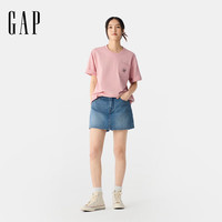 Gap男女装2025春季纯棉刺绣logo口袋短袖T恤简约风725620上衣 粉色 S (165/88A)亚洲尺码