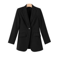 晚白【直降】时尚休闲简约纯色外套气质翻驳领通勤西装女 黑色 XL
