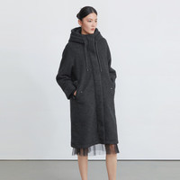 S.DEER圣迪奥女装休闲连帽摇粒绒长款大衣S22481804 蓝灰/04 M/165