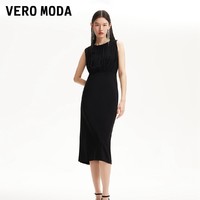 VERO MODA 连衣裙25春季新款网纱拼接裙摆开衩收腰遮肉小黑裙优雅