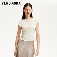 VERO MODA T恤女2025春季新款丝绒纯色抽褶收腰显瘦T恤舒适百搭