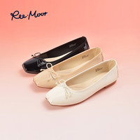 REEMOOR睿慕2025年春夏浅口平底单鞋蝴蝶结舒适软底蛋卷鞋女 米白色 35