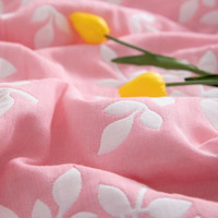 南极人(Nanjiren)A类针织全棉毛巾被纯棉空调被夏季毛毯盖毯办公室午睡毯儿童毯 叶语粉【全棉六层 亲肤透气】 100x150cm【A类儿童毯】