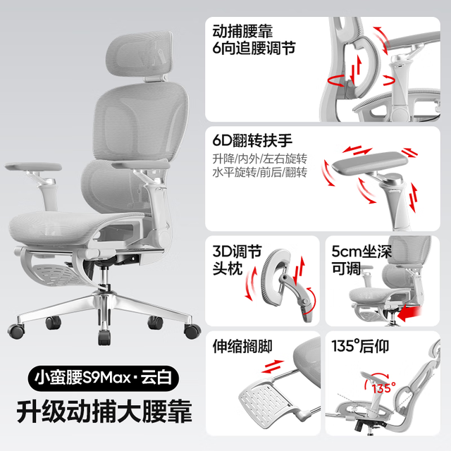 国家补贴：网易严选 小蛮腰S9MAX 人体工学电脑椅 有搁脚款 赠送乳胶枕