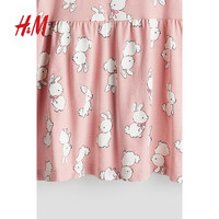 HM童装女婴连衣裙春季时尚舒适休闲印花圆领飞袖公主裙1265912 粉色/兔子