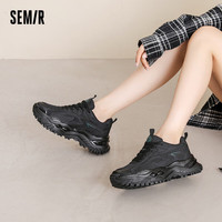 森马Semir运动鞋女生慢跑鞋酷潮休闲鞋女士百搭网面透气鞋 黑色 36