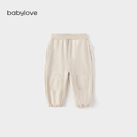 babylove男女宝宝裤子春款外出毛圈休闲长裤纯色简约百搭束脚卫裤