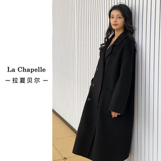 拉夏贝尔（La Chapelle）羊毛大衣女双面呢子毛呢外套2025年春秋中长款宽松百搭韩版 黑色 厚款 均码 【90-130斤】